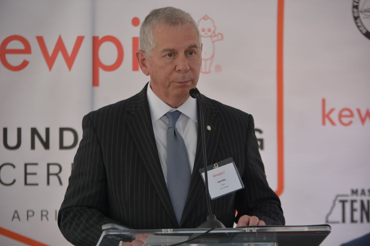 Clarksville Mayor Joe Pitts speaking at the groundbreaking ceremony for the new Q&B Foods, Kewpie, facility in Clarksville on Apr. 18, 2023. (Lee Erwin)